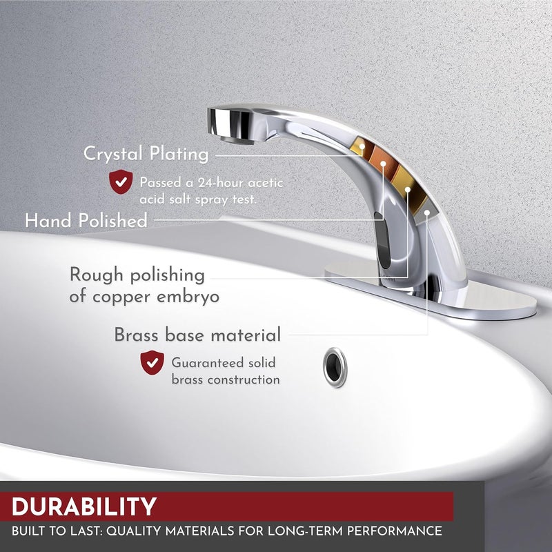 PRIMSOPH Automatic Motion Sensor Hands Free Electronic Infrared Smart Commercial Touchless Bathroom Sink Faucet with Cover Plate Temperature Mixer Battery or Plug-in Powered Chrome - Image 4
